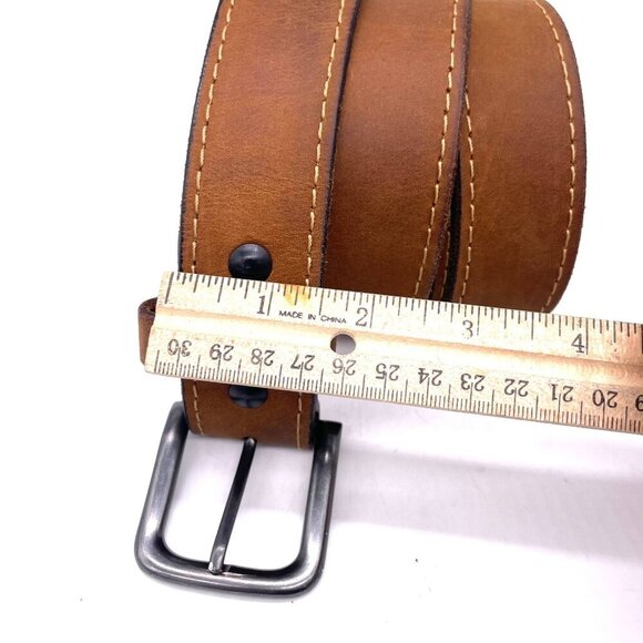 Genuine Leather Casual Belt Men's Size 46 Brown Contrast Stitch Work Retro Offic - Picture 3 of 4